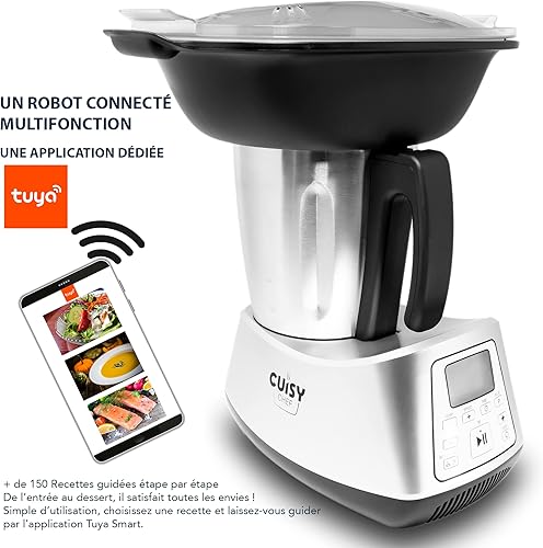 CUISYCHEF Yaloshop - Robot de Cuisine Multifonction Connecté, Robot Cuiseur, Robot Pâtissier, 12 Fonctions, Ecran LCD, Balance intégrée, Bol en inox, Application Tuya, Noir,argent - Nail Gallerys