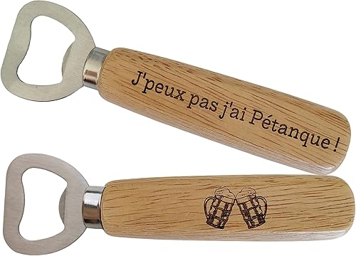 Décapsuleur Pétanque en Bois Gravé sur Deux Faces - Accessoire Personnalisé pour Amateurs de Pétanque et Apéro Entre Amis - Nail Gallerys