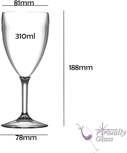 Roltex Lot de 6 grands verres à vin réutilisables en plastique polycarbonate incassable (300 ml à hauteur de 16,1 cm, diamètre max 7,7 cm) Alternative réaliste au verre - Nail Gallerys