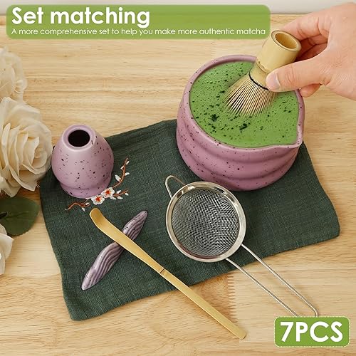 Lot de 7 sets de matcha à whisky élégants avec fouet, bol, porte-fouet, pelle, passoire, outils polyvalents pour présenter et offrir (violet) - Nail Gallerys