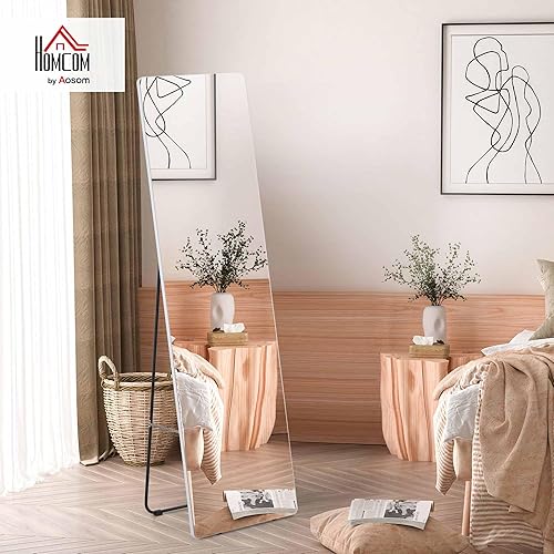 HOMCOM Miroir sur Pied Complet Avec Support 45 x 160 cm - Mural ou d'Armoire pour Chambre à Coucher, Salon - Argenté - Nail Gallerys