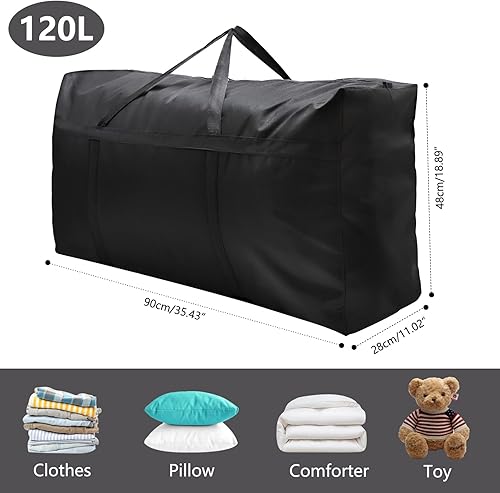 Lot de 2 sacs de rangement extra larges de 120 l, Oxford 600D, avec fermetures éclair et poignée, sacs de transport imperméables pour vêtements, couvertures et oreillers (120 L/90 x 48 x 28 cm) - Nail Gallerys