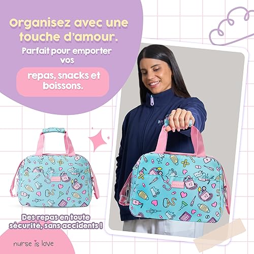 Nurse is Love Sac Isotherme Repas Femme Pour Infirmieres, Glaciere Souple Isotherme Avec Compartiments + Sangle Réglable. Compatible Avec Boîte À Lunch Box | Aide Soignante Accessoires - Nail Gallerys