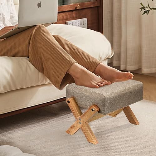 HWSWSH Pouf Repose Pieds en Bois, Ottoman Pouf Rectangulaire en Tissu, Tabouret Pouf Salon Elastique, Canapé Rembourré Moderne, Pouf Tabouret Bas pour Salon, Chambre à Coucher, Café (Beige) - Nail Gallerys