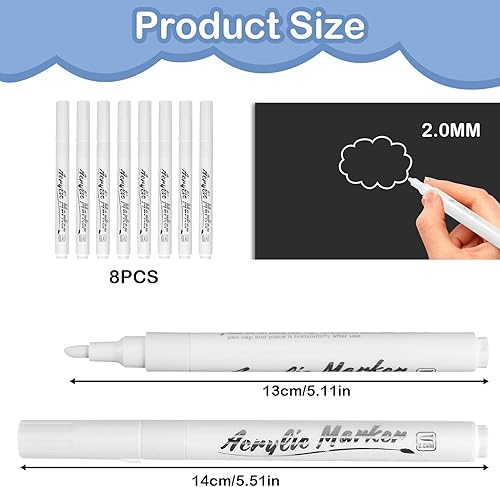 Lot de 8 Marqueurs Blancs à Pointe Fine, Marqueur Blanc Permanent pour Papier Noir, Croquis, Dessin, Bois, Roches, Plastique, Cuir, Verre - Stylos de Peinture Acrylique pour Artistes et Artisans - Nail Gallerys