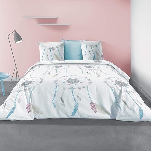 Les Ateliers du Linge - Parure Dreamy pour lit Double – Housse de Couette 240x220 cm et 2 taies d'oreiller 63x63 cm - 100% Coton 57 Fils – Imprimé Moderne - Nail Gallerys