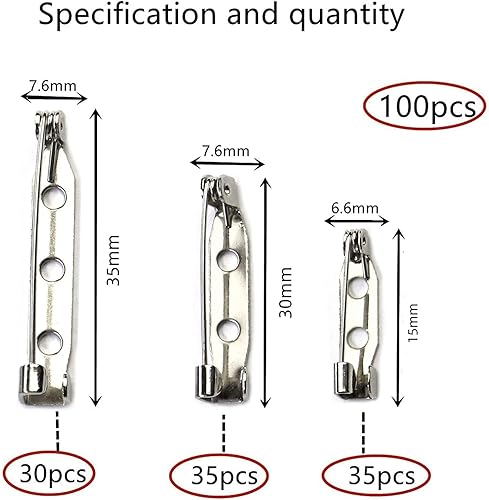 FAMIDIQGO Lot de 100 broches de sécurité, pour travaux manuels (15/30/35 mm), épingles de sécurité pour bijoux et travaux manuels (argenté), broches de sécurité pour fermoir arrière - Nail Gallerys