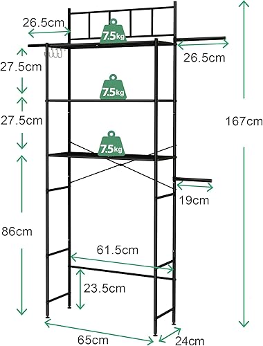 MallCreaty Armoire de Machine à Laver, étagère de Toilettes, étagère à 3 Niveaux, Porte-Serviettes, Peu encombrante pour la Salle de Bain, au-Dessus des Toilettes, en métal, Facile à Monter - Nail Gallerys