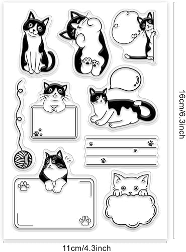 PH PandaHall Tampons Transparents Cartoon Cat Tampon en Silicone de Cadre Tampons en Caoutchouc Décoratifs Tampons Transparents pour la Fabrication de Cartes Album Photo Bricolage Scrapbooking - Nail Gallerys