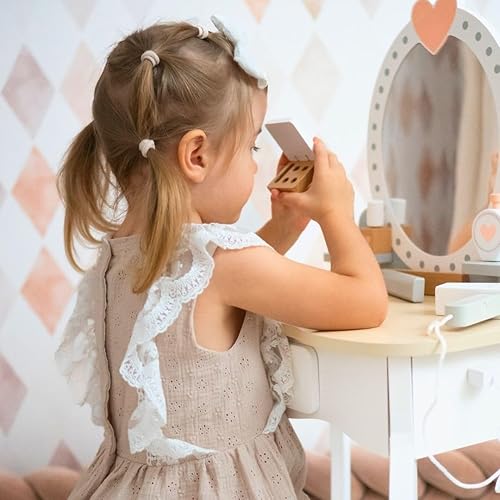 Mamabrum Makeup Dreeser - Meuble de Maquillage en Bois pour Petites Filles - Vanity,Parfum, Vernis à Ongles, Brosse, Attaches Cheveux et Table de Maquillage Petite Fille Station de Maquillage - Nail Gallerys