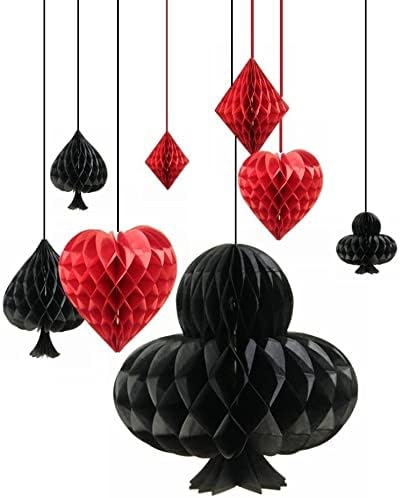 Happium Boules de Papier Casino Las Vegas Décorations de Fête de Nuit Boules en Nid d'abeille Suspendues pour Casino Magique Thème Anniversaire Toile de Fond Décoration Rouge Noir 4 pcs - Nail Gallerys