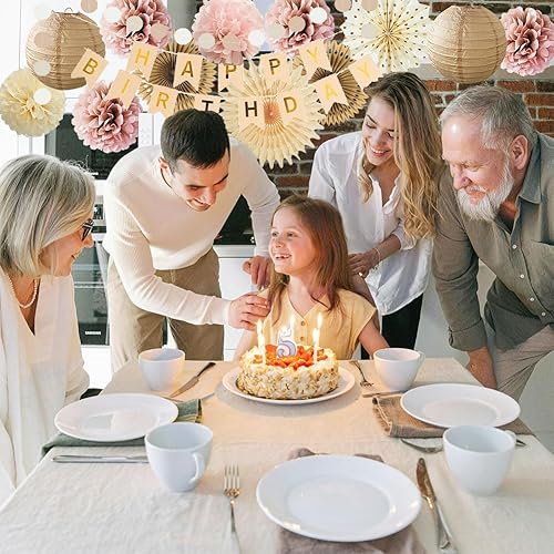 Décorations d'anniversaire roses et beiges - Décorations de fête d'anniversaire bohème rose poudré - Pompons roses et marron - Décorations de fête d'anniversaire rose champagne et crème pour femmes et - Nail Gallerys