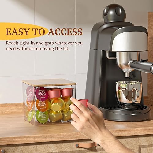 K Cup – Lot de 2 supports de dosettes de café en acrylique pour dosettes Nespresso Vertuo et Keurig avec couvercles en bambou, bacs de rangement en plastique pour crème et sachets de thé - Nail Gallerys