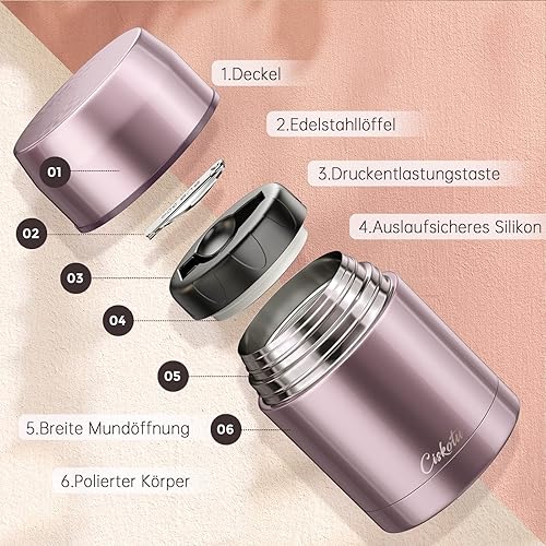 Ciskotu En Acier Inoxydable Boîtes Alimentaires Isothermes, 800ml Lunch box, Container Isotherme en Acier Inoxydable pour adultes & enfants I Gobelet isotherme bouillie bébé & céréales (Or rose) - Nail Gallerys