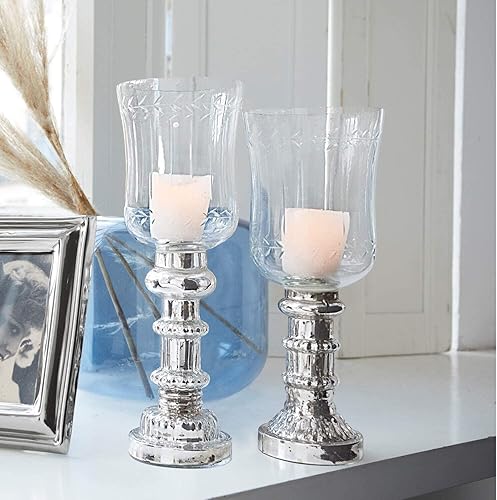 Loberon Lot de 3 photophores Ely - H/D env. 26/9 cm - Transparent, Transparent/argenté - Nail Gallerys