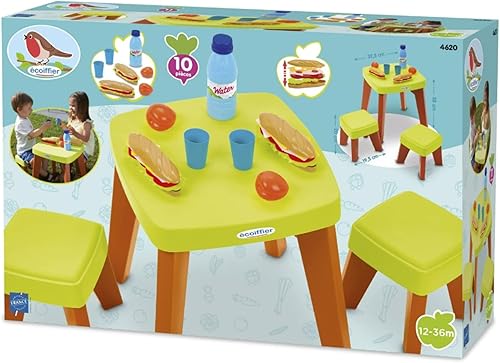 Jouets Ecoiffier - 4620 - Table Pic Nic + 2 Tabourets avec Accessoires - Jeu de Plein Air Pour Enfants - 12-36 Mois - Fabriqué en France - Nail Gallerys