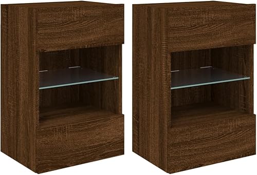 Homgoday Lot de 2 armoires murales TV avec lumières LED - Chêne marron - 40 x 30 x 60,5 cm - Meuble de divertissement - Meuble TV - Meuble de salon - Coffre de rangement d'intérieur - Nail Gallerys