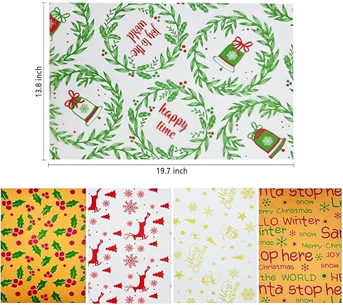 25 feuilles de papier de soie de Noël pour emballage cadeau – Motif festif multicolore 5 motifs différents 50 x 35 cm pour emballage cadeau de Noël - Nail Gallerys