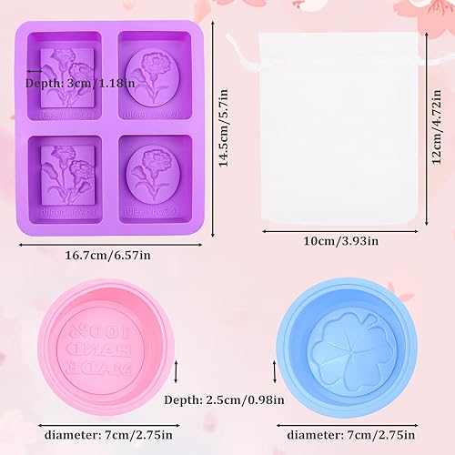 3 Moule à Savon En Silicone, Œillet Moule Rectangulaire Silicone, Antiadhésif Moule à Rond Savon Réutilisable, 4 Cavités Moule à Savon Carré pour Bougies Gâteaux Fait Maison Artisanat - Nail Gallerys