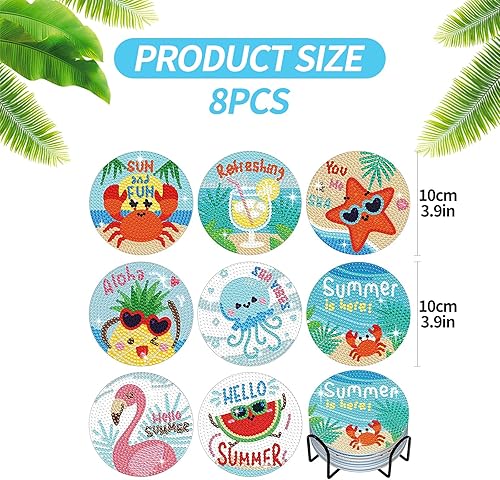 8 Pièces 5D DIY Diamant Peinture Dessous de Verre avec Support 9.5cm Style Aloha Diamant Rond Arts et Artisanat Peinture Dessous de Verres DIY Tasse Boissons sous-Verres pour Enfants Adultes Débutants - Nail Gallerys