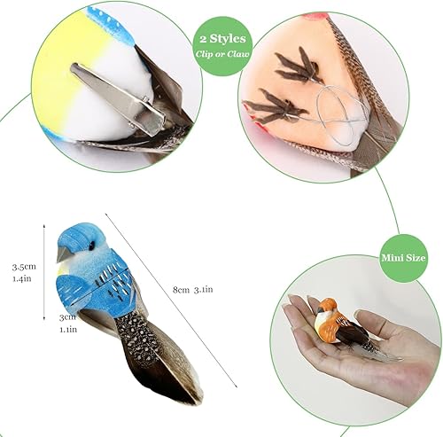 lwingflyer Oiseau Artificiel réaliste, Oiseau en Mousse de Plumes, pour Arbre de Noël extérieur, Jardin, décoration et Exposition de Printemps (Pince en métal) - Nail Gallerys