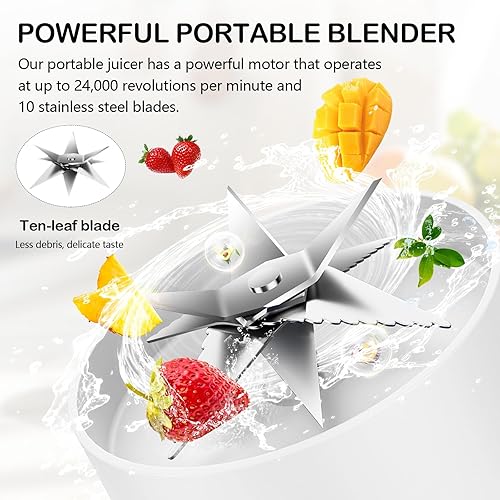 Blender Smoothie, Mixeur Portable de 1200ml avec Affichage Led Intelligent, USB Rechargeable Mini Blenders avec 10 Lames, Mini Mixeur avec Couvercle de Voyage pour Cuisine, Salle de Sport, Bureau - Nail Gallerys