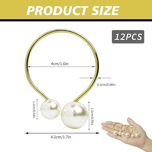 Lot de 12 Ronds de Serviette Dorés avec Perles, Style Vintage, Décoration de Table Élégante pour Mariages, Fêtes, Noël, Anniversaires, Diamètre 4 cm - Nail Gallerys