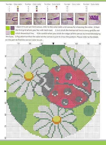 LUBOT Kit de fabrication de tapis pour enfants/adultes avec motif de toile imprimée - Motif coccinelle - 50,8 x 50,8 cm - Nail Gallerys