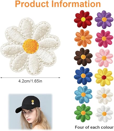 48 Pièces Fleur de Marguerite Ecusson Thermocollant, Colorée Marguerite Patch Thermocollant Vêtements, 4.6cm Marguerite Écusson Brodé Thermocollant, pour Vestes, Jeans et Vêtements - Nail Gallerys