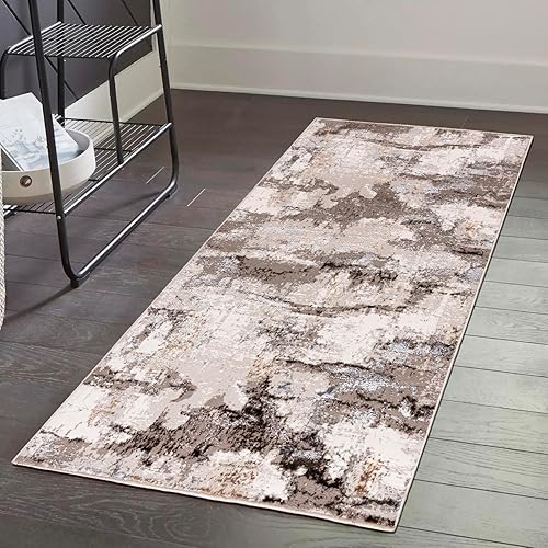 Mazovia Tapis de Passage Beige Moderne Abstrait - Tapis de Passage pour Cuisine, Couloir, Chambre, Vestibule - Tapis à Poils Courts - Certifié ÖKO-TEX - Beige Crème Tapis de Passage - 120 x 150 cm - Nail Gallerys