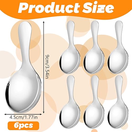 JJUNW Lot de 6 cuillères à manche court - Cuillères à café en acier inoxydable - Grandes cuillères à glace de 9 cm - Couverts de service polis miroir pour thé, café, dessert, farine, confiture, yaourt - Nail Gallerys