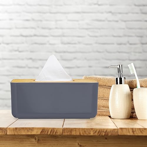 Relaxdays Boîte à mouchoirs, Rechargeable, Distributeur à lingettes, Couvercle en Bambou, Plastique, 10x23x13 cm, Gris - Nail Gallerys