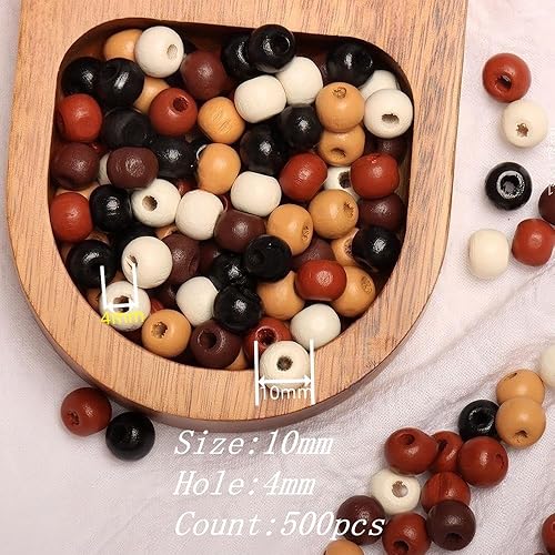 DAHI 500pcs Perles en Bois Colorées de 10 mm, Perle Rondes en Bois Naturel Vintage, 5 Couleurs, pour la Fabrication de Bijoux DIY Bricolage Artisanat (10 mm) - Nail Gallerys