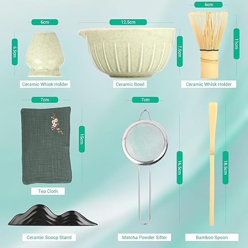 Lrocotanc Matcha kit - Service à thé Japonais 7 Pièces - Set Traditionnel Japonais de Matcha - Fouet Matcha - Nail Gallerys