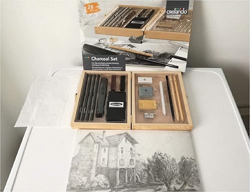 Lot de 26 fusains - Pour les contrastes et les à-plats en dessin - Pour les esquisses - Pour écrire - Boîte en bois de bouleau Boîte à dessin - Nail Gallerys