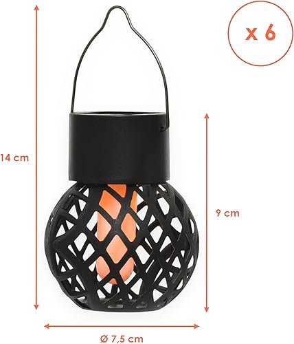 Lot de 6 mini lampes solaires suspendues 9 x 7 cm avec effet flamme - Petites lanternes LED à suspendre pour l'extérieur - Éclairage décoratif de jardin - Lanterne solaire - Lampion suspendu - Nail Gallerys