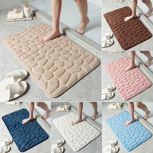 Tapis antidérapant en forme de galets pour salle de bain, tapis doux en mousse à mémoire de forme, absorbant l'eau (kaki) - Nail Gallerys