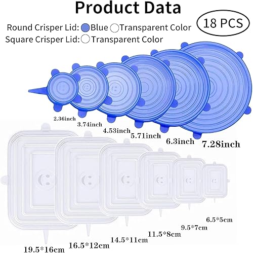 Couvercles en Silicone, 18 Pièces Couvercle Extensibles Silicone Alimentaire Réutilisables Couvercles De Différentes Tailles Couvercle Universel élastiques Durables pour Bols Bouteilles Bocaux - Nail Gallerys