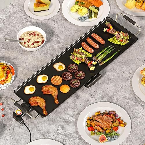 COSTWAY Plancha Électrique XXL 1800W, Barbecue Electrique avec Revêtement Antiadhésif, Thermostat Réglable, Gril de Table Lavable avec Poignée Rembourrée pour 8 Personnes, 90 x 23 cm, Noir - Nail Gallerys