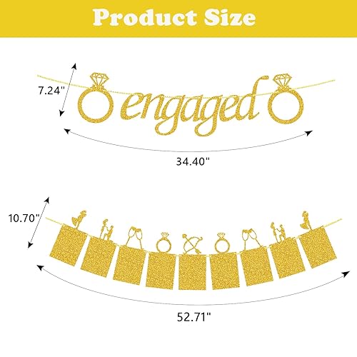 Décoration de mariage, bannière dorée et bannière photo avec cadres photo souvenirs romantiques, pour fiançailles, mariage, anniversaire, Saint-Valentin - Nail Gallerys