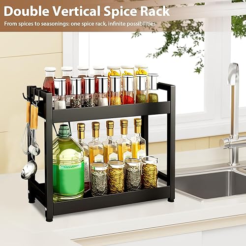 JABNOW Étagère de Stockage d'Épices à 2 Niveaux - Support à Épices pour Cuisine, Capacité de Charge de 30 KG, Solution de Rangement pour le Plan de Travail de Cuisine - Avec Kit d'Installation - Nail Gallerys