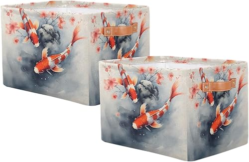 Mexpekil Lot de 2 paniers de rangement pliables en tissu pour étagères Motif carpe chinoise - Nail Gallerys