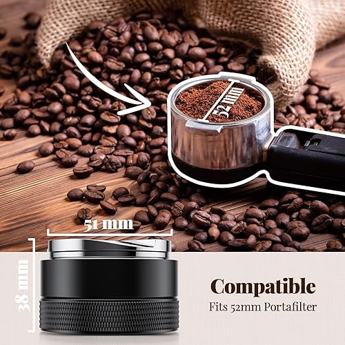 NEUTYPECHIC 51mm Distributeur de Café, Niveleur Espresso Aluminium Tamper 51mm, Accessoires Barista, Outil Barista pour Sage Barista Pro, Sage Barista Express, De'Longhi, avec Porte-filtre 52 mm - Nail Gallerys