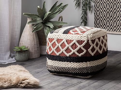 Pouf Cubique fabriqué en Laine et en Coton Multicolore avec Motif Oriental au Style Bohème Beliani - Nail Gallerys