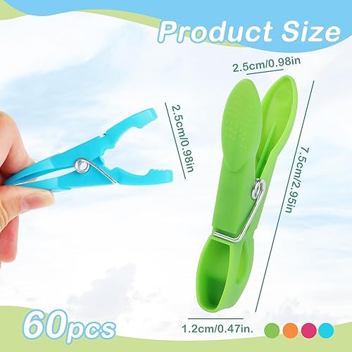 NVIYAM 60 Pinces à Linge en Plastique, Pinces Clips, Clip de Brise-Vent, Epingle a Linge en Plastique, Grande Pinces, Durable Serviette Clips, Pinces Serviette Plage pour Serviette,Vêtements etc - Nail Gallerys