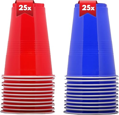 Kyto Lot de 50 gobelets réutilisables en plastique - Pour fête - Couleurs américaines - Bleu/rouge - Nail Gallerys