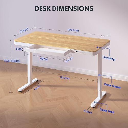 FLEXISPOT Bureau Assis Debout Électrique avec Affichage LED,Fonction Mémoire et Port USB,Table Électrique avec Tiroir pour Bureau à Domicile 120x60cm (Blanc Élégant) - Nail Gallerys
