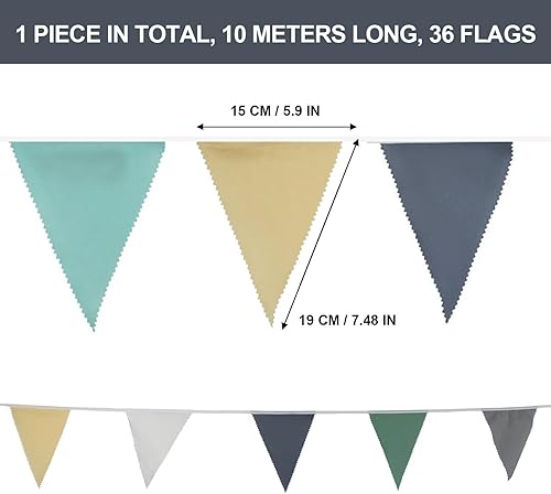 GLFLOW Guirlande de fanions triangulaires en coton vintage à suspendre pour mariage, anniversaire, fête prénatale, fête de jardin, décoration extérieure (vert, violet, orange) 10 m - Nail Gallerys