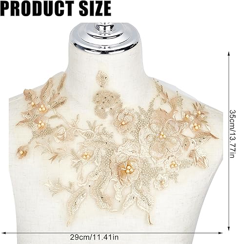 NICENEEDED Applique en Dentelle à Fleurs en Tissu Patchs D'Appliques Florales à Coudre Dorées Embellissements de Vêtements de Broderie Perlée - Nail Gallerys