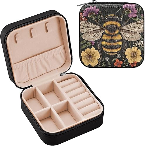 ALAZA Boîte à bijoux pour femmes et filles, jolie vache des Highlands - Petite boîte de rangement portable en cuir synthétique pour bagues, boucles d'oreilles, colliers, cadeaux - Noir - Nail Gallerys